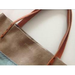 Mooie shopper van leer van SPRDLX in turquoise/taupe/bruin