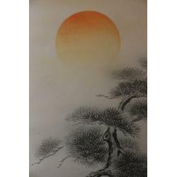 Japanse scroll met "Paradijs Eiland" in sumi-e (ink) z.g.a.n