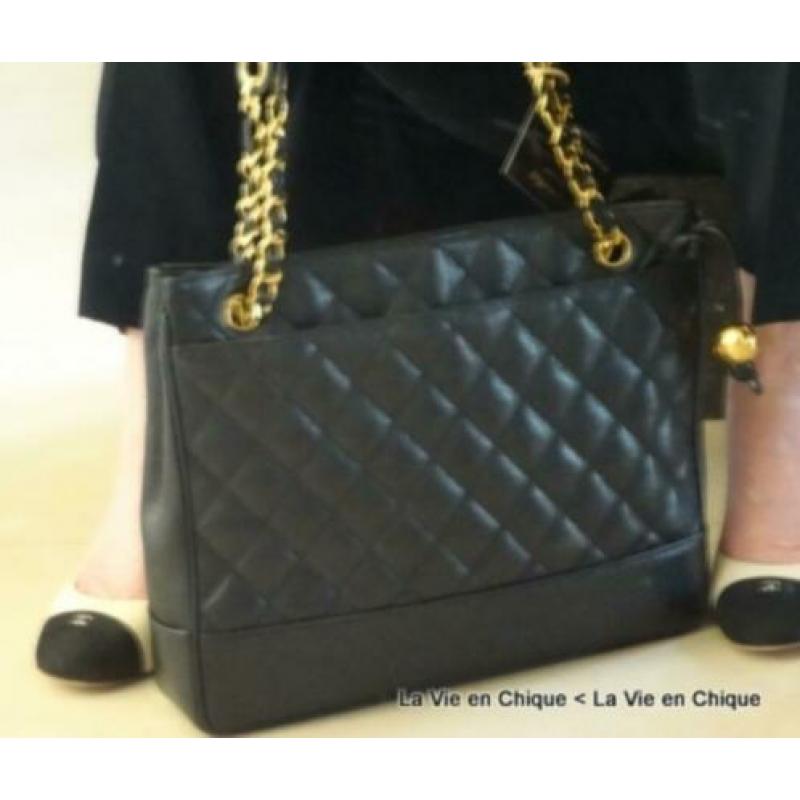 Originele Vintage Chanel, tote caviar zwart 30x25 [1831]