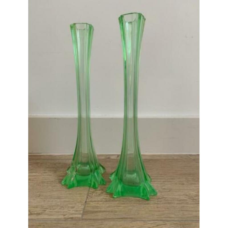 Uraniumglas Art Deco set vazen