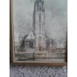 Ingelijste prent Laurenskerk Rotterdam