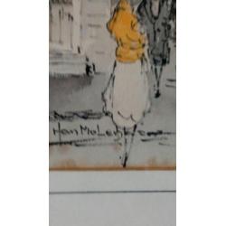 Oude aquarell ( Han molenaar 1914 - 1989 ) Parijs